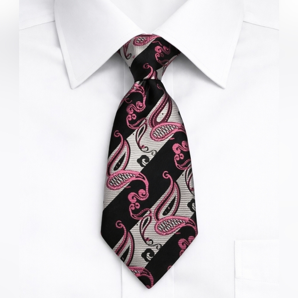 3/$30 TWENTY DOLLAR TIE Striped Hot Pink Paisley Silver Black Tie